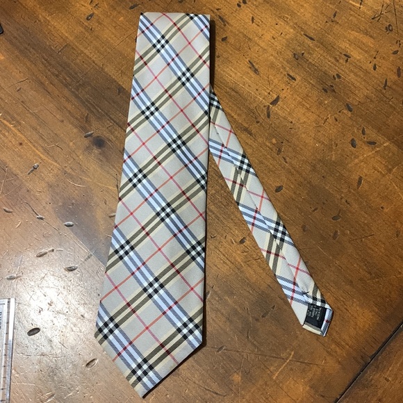 Burberry Other - Authentic Vintage Burberry tan and baby blue plaid silk necktie